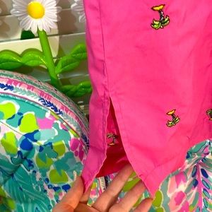 Cathy by Cathy Daniels bright Barbie pink skort with green palm trees